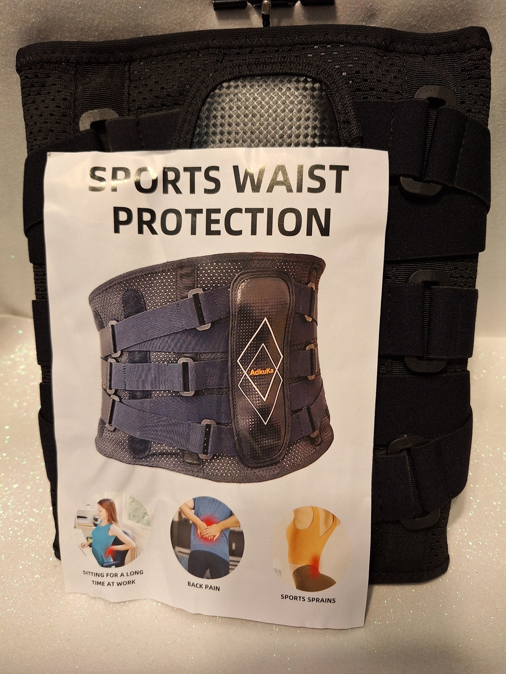 Sports Waist Protection Back Support Brace Black Size Large New